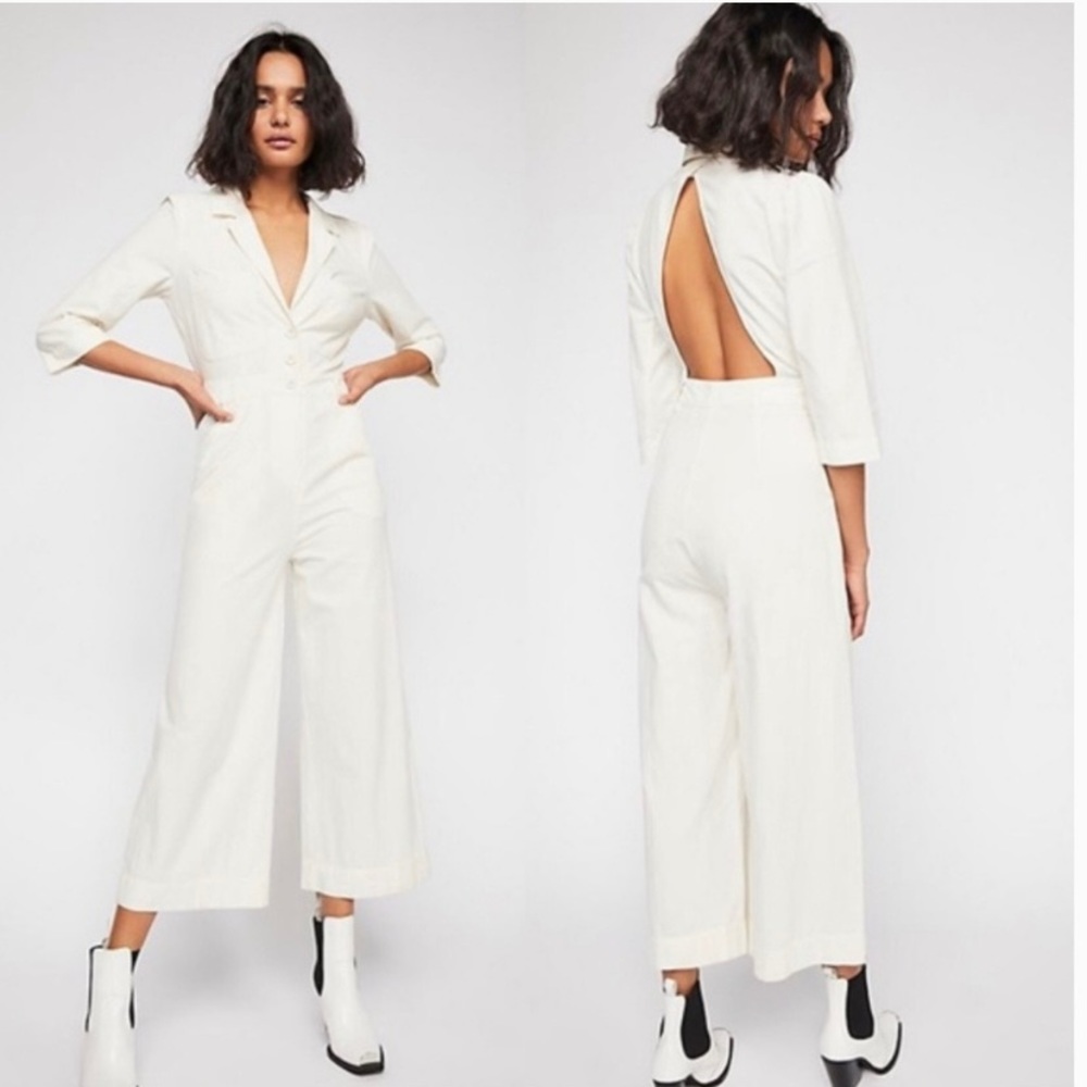 Free People white backless jumpsuit